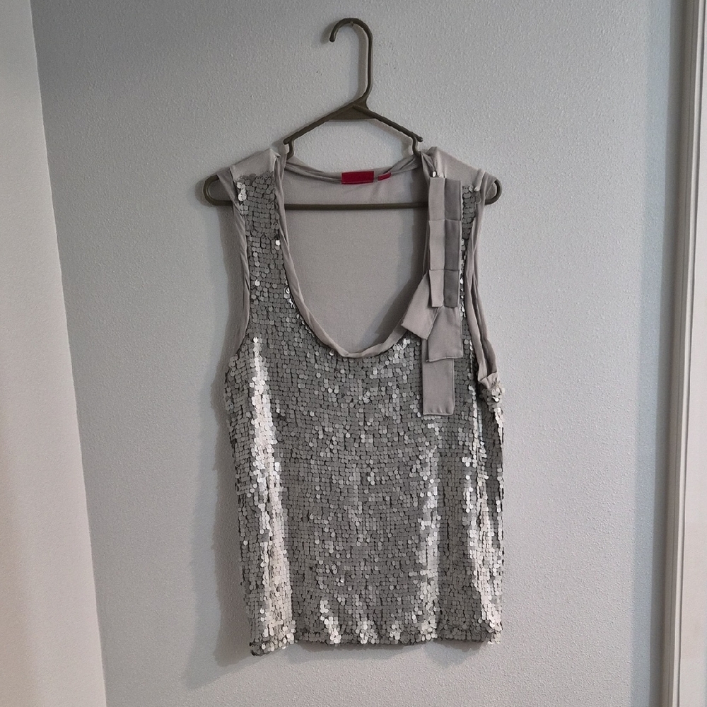 New York & Company Silver Sequin Blouse